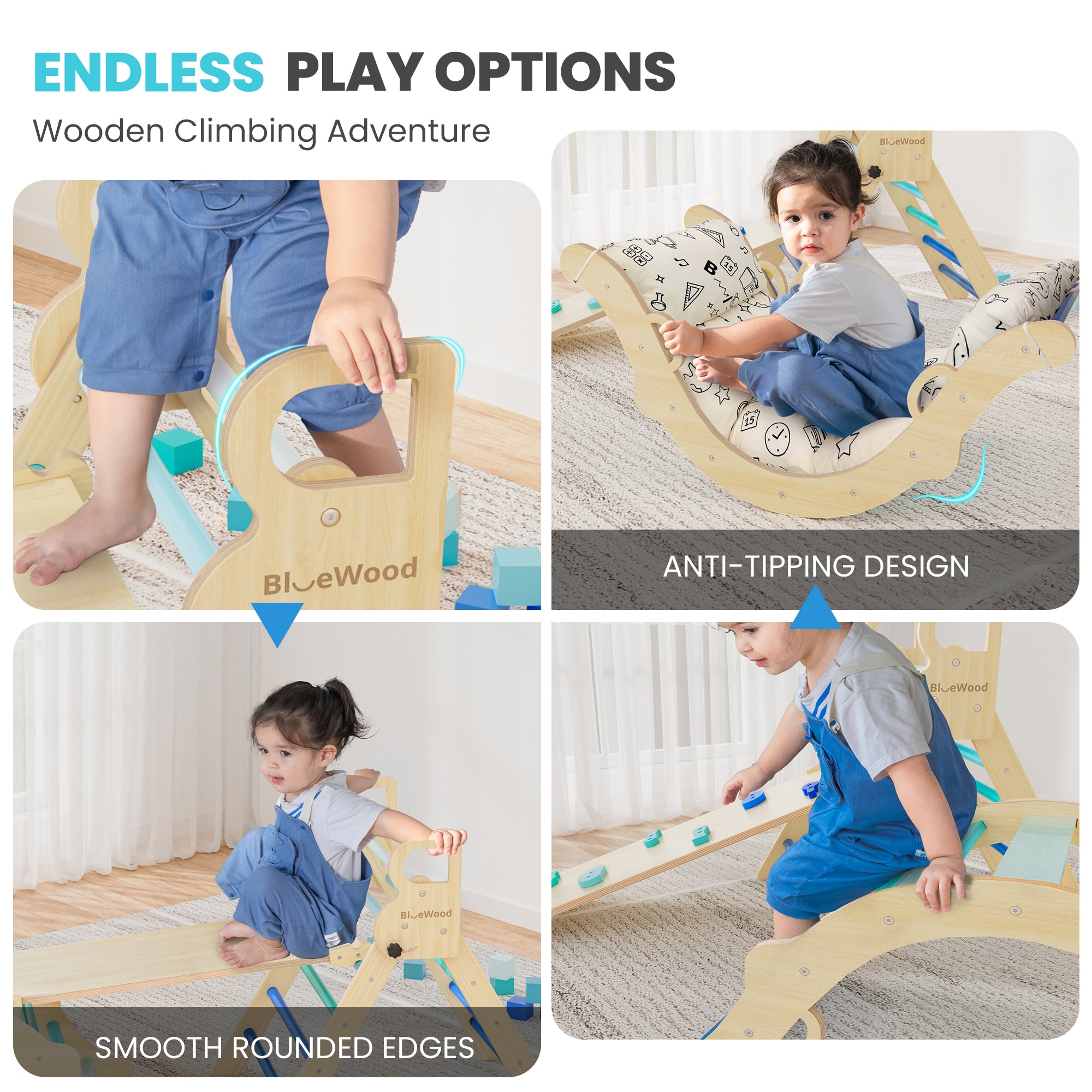 Totsicle- Juego triangular Pikler BlueWood® con cojín *Azul degradado